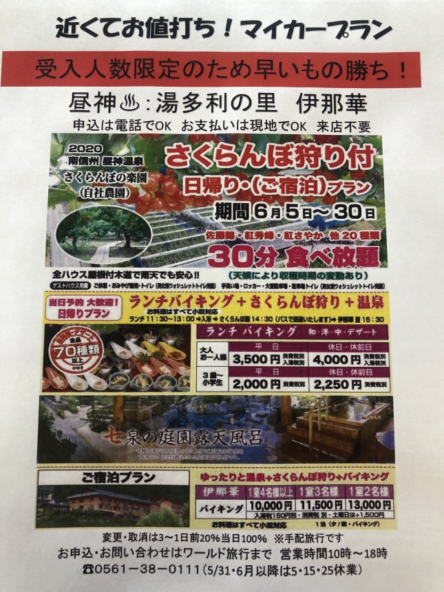 お値打ち!マイカープラン🍒さくらんぼ狩り