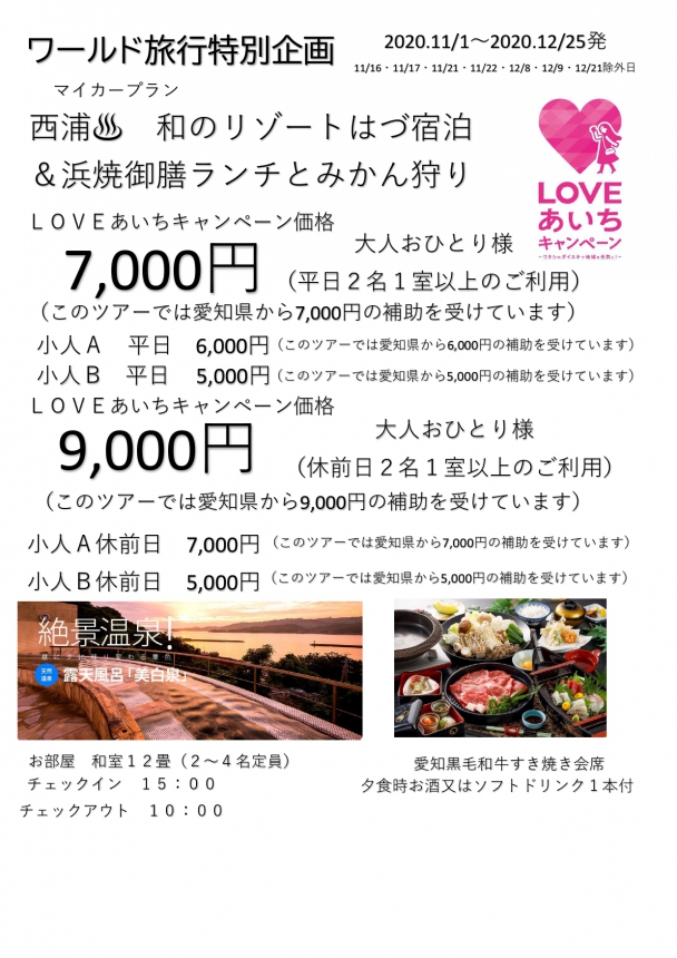 LOVEあいちキャンペーン マイカープラン 和のリゾートはづ宿泊&みかん狩り