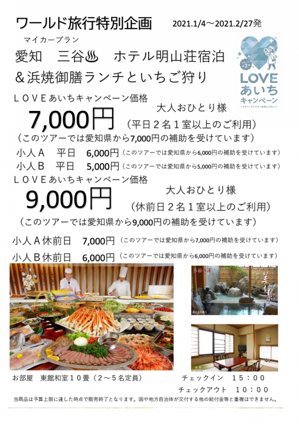 LOVEあいちキャンペーン マイカープラン ホテル明山荘宿泊&いちご狩り