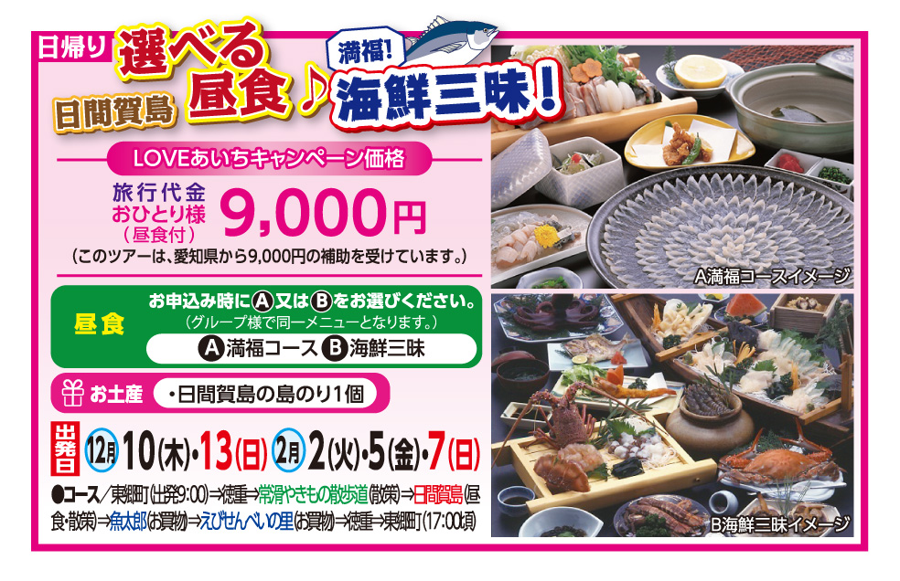 LOVEあいちキャンペーン 日間賀島選べる昼食♪海鮮三味!