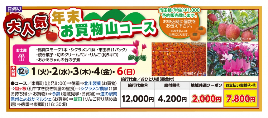 GOTOトラベル事業対象 年末お買物山コース