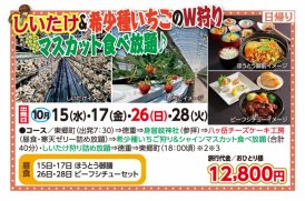 🚌しいたけ＆希少種いちごのW狩り🍓マスカット食べ放題🚌