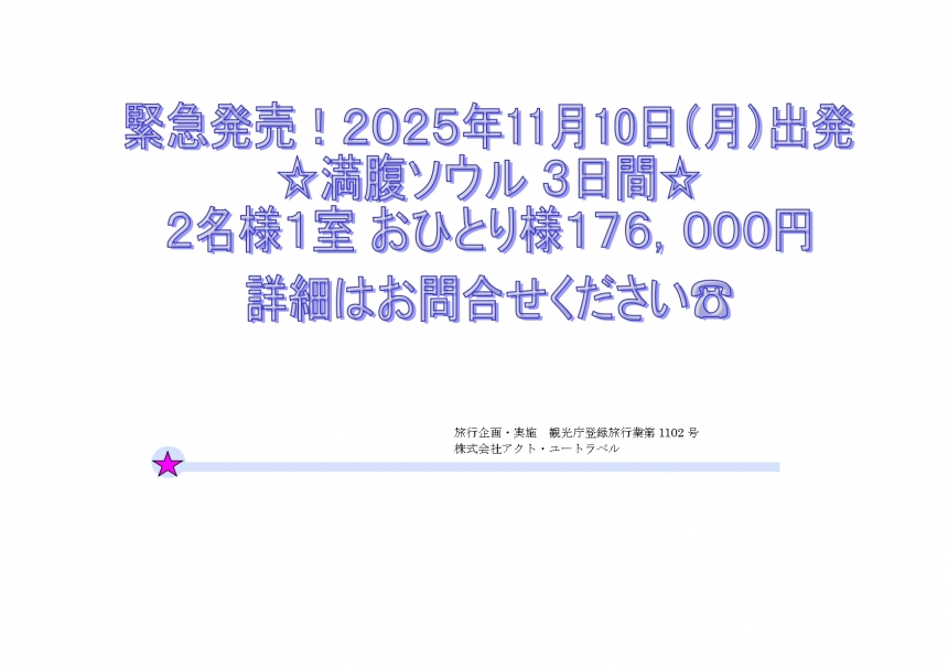 ✈緊急発売!満腹ソウル3日間✈